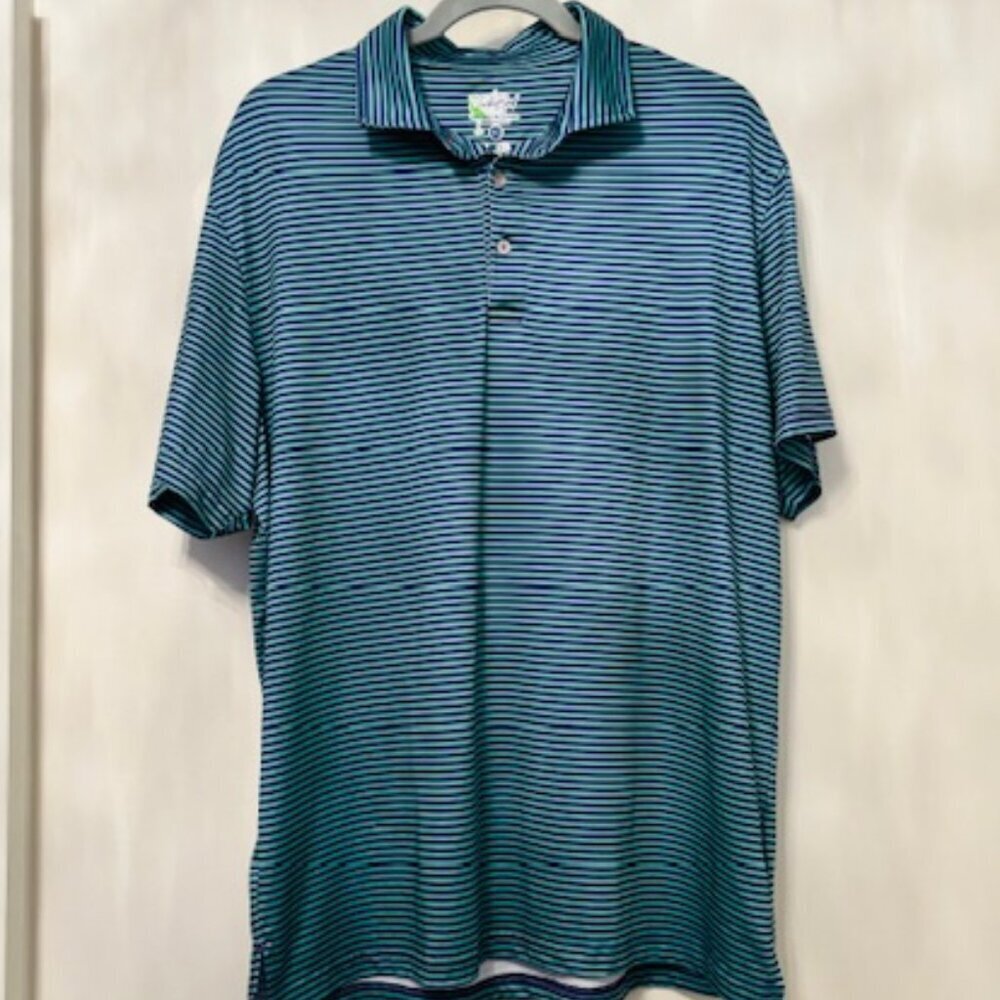 TailorByrd Golf Performance Polo - green and purple stripe XL